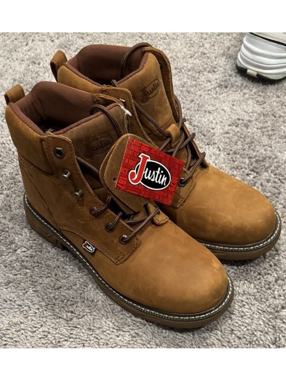 Size 9.5 D-Justin Men's Rush Barley Brown Round Toe Waterproof Work Boots SE465
